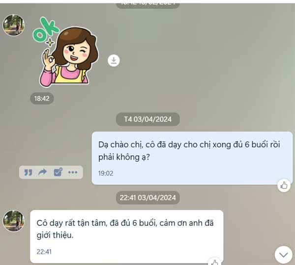 Chị Hạnh đã học xong 6 buổi đàn Tranh và nhận xét gia sư dạy đàn Tranh của trung tâm gia sư Tâm Tài Đức dạy rất tận tâm.