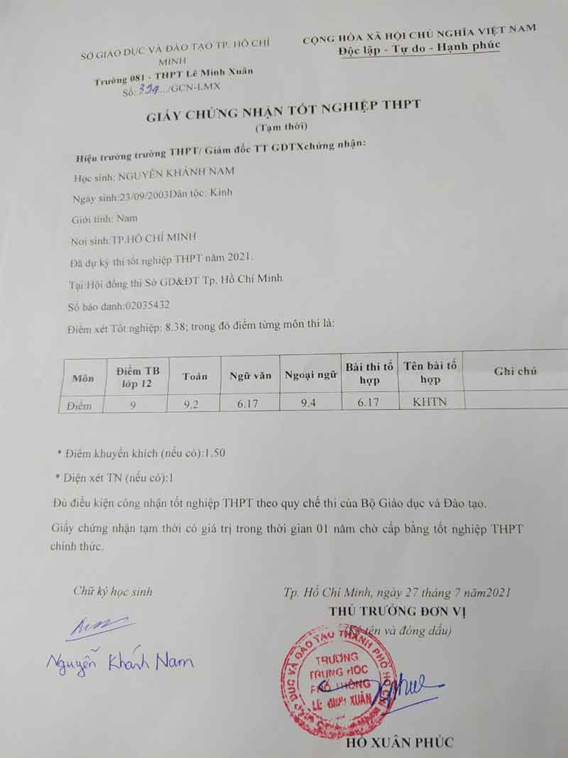 Thumbnail of Nguyễn Khánh Nam giấy chứng nhận